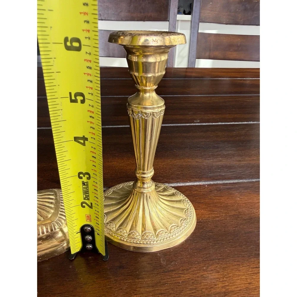 Vintage Eclectic Brass Candlestick Set Louis XVI Style